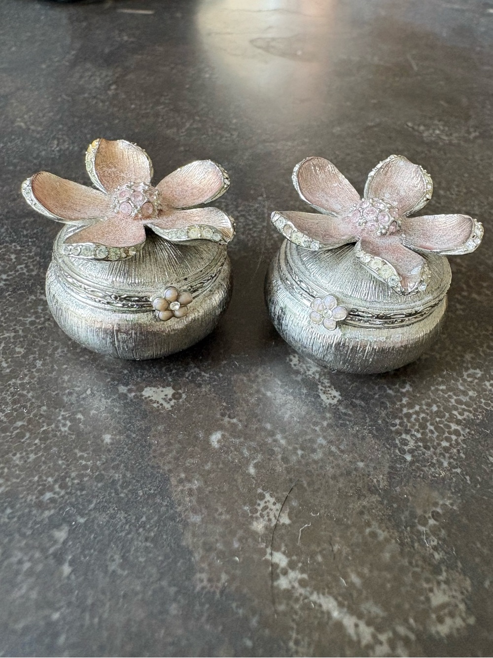 JAY STRONGWATER Pair of Metal and Rhinestone Decorative Pill/Trinket Boxes